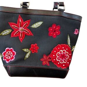 Y2K Black Embroidered Floral Tote Bag Double Straps Shoulder Bag